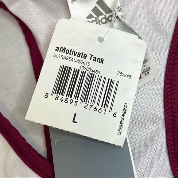 Adidas NWT berry and white motivate tank top with shelf bra size L - Picture 8 of 16